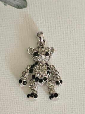 Black and Clear CZ Crystal Articulated Bear Pendant